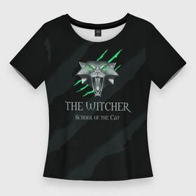 Женская футболка 3D Slim с принтом The Witcher School of the Cat в Санкт-Петербурге,  |  | school of the cat | the witcher | witcher | ведьмак | школа кота