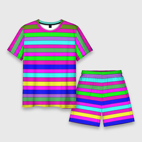 Мужской костюм с шортами 3D с принтом Multicolored neon bright stripes в Санкт-Петербурге,  |  | bright stripes | multicolored | neon | stripes | неоновые полосы | полосатый узор | яркие полосы