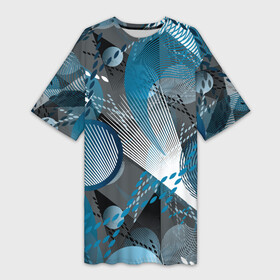 Платье-футболка 3D с принтом Серо синяя абстракция в Санкт-Петербурге,  |  | abstract | blue | circle | geometric | gray | gray turquoise | large print | retro | shapes | turquoise | urban | white | абстрактный | белый | бирюзовый | геометрический | городской | круги | крупный принт | линии | полосы | ретро | серо бирюзовый