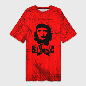 Платье-футболка 3D с принтом Че Гевара  на красном фоне в Санкт-Петербурге,  |  | anarchy | che | che guevara | comandante | hasta la victoria siempre | анархия | гевара | до победы всегда | историческая личность | комунист | куба | революция | социализм | фидель кастро | че | че гевара | эрнесто