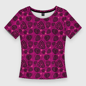 Женская футболка 3D Slim с принтом Малиновый рай в Санкт-Петербурге,  |  | арт | малина | малиновый | принт | рисунок | розовый | ягода