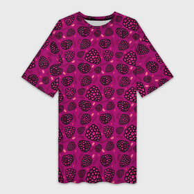 Платье-футболка 3D с принтом Малиновый рай в Санкт-Петербурге,  |  | арт | малина | малиновый | принт | рисунок | розовый | ягода
