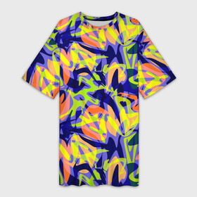 Платье-футболка 3D с принтом Пятнистый желто фиолетовый узор в Санкт-Петербурге,  |  | абстрактный узор | желтый | пятна | пятнистый узор | фиолетовый