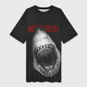 Платье-футболка 3D с принтом Гигантская акула в Санкт-Петербурге,  |  | акула | вымершая акула | гигантская акула | мегалодон | надпись | рот