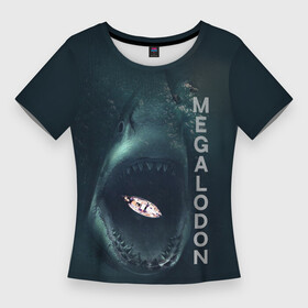 Женская футболка 3D Slim с принтом Мегалодон в тихом омуте в Санкт-Петербурге,  |  | акула | вымершая акула | гигантская акула | лодка | мегалодон | надпись