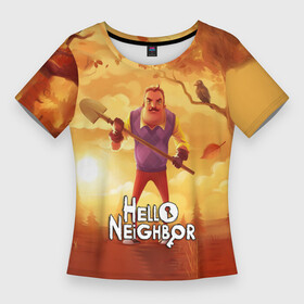 Женская футболка 3D Slim с принтом Hello Neighbor  Привет сосед  Сосед с лопатой в Санкт-Петербурге,  |  | hello neighbor | видеоигра | игра | привет сосед | сосед | теодор питерсон