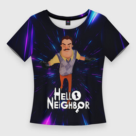 Женская футболка 3D Slim с принтом Hello Neighbor  Привет сосед  Бегущий сосед в Санкт-Петербурге,  |  | hello neighbor | видеоигра | игра | ник рот | привет сосед | сосед | теодор питерсон