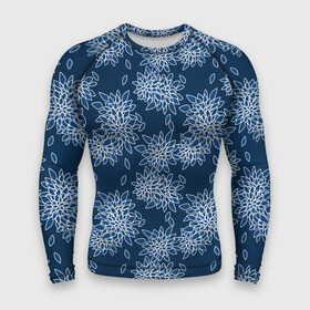 Мужской рашгард 3D с принтом Темно синий цветочный узор pattern в Санкт-Петербурге,  |  | dark blue | floral | pattern | синий | темно синий | цветочный узор
