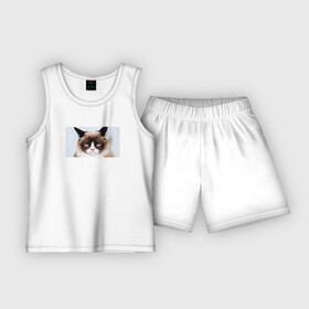 Детская пижама с шортами хлопок с принтом Грампи кэт в Санкт-Петербурге,  |  | cat | grumpy | siamese | грампи | киса | кися | котик | котэ | кошка | кошки | сиам | сиамская | сиамский