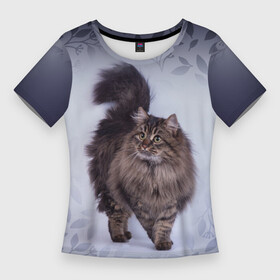 Женская футболка 3D Slim с принтом Красивый сибирский котик в Санкт-Петербурге,  |  | cat | pussy | киса | кися | котик | котэ | кошка | кошки | пушистик | сибирская кошка | сибирский | сибирь