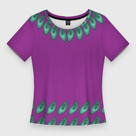 Женская футболка 3D Slim с принтом Симметричные зеленые пятна на фиолетовом фоне в Санкт-Петербурге,  |  | абстракция | зеленый | огурцы | орнамент | симметрия | узор | фиолетовый
