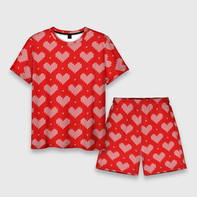 Мужской костюм с шортами 3D с принтом Вязаные Сердечки в Санкт-Петербурге,  |  | hearts | knitted | lace | red | white | белый | вязанные | красный | кружево | сердечки | сердца