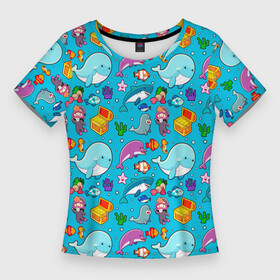 Женская футболка 3D Slim с принтом SEA DIVING в Санкт-Петербурге,  |  | blue | diver | fish | m | ocean | snorkeling | water | whale | аквалангист | акула | вода | дайвер | дайвинг | животные | кит | море | морская жизнь | морская звезда | морской | морской конек | морской котик | океан | погружение