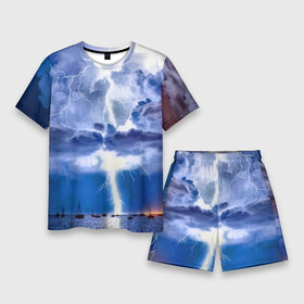 Мужской костюм с шортами 3D с принтом Разряд молнии над океаном в Санкт-Петербурге,  |  | element | lightning | nature | ocean | storm | storm cloud | yacht | гроза | молния | океан | природа | стихия | туча | яхта