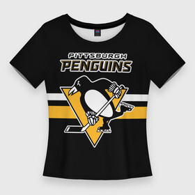 Женская футболка 3D Slim с принтом Питтсбург Пингвинз форма в Санкт-Петербурге,  |  | nhl | pittsburgh penguins | нхл | питтсбург пингвинз | хоккей