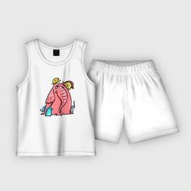 Детская пижама с шортами хлопок с принтом Розовая слоника со слонятами в Санкт-Петербурге,  |  | розовый слон | слон | слониха | слоны | слонята