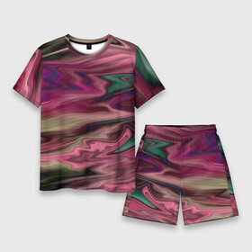Мужской костюм с шортами 3D с принтом Абстрактный размытый узор в розово зеленых цветах в Санкт-Петербурге,  |  | abstract | abstract pattern | blur pattern | абстрактный узор | размытый узор | розовый