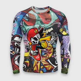 Мужской рашгард 3D с принтом Cool skater в Санкт-Петербурге,  |  | baseball cap | graffiti | skateboard | skater | skeleton | skull | sneakers | wall | бейсболка | граффити | кроссовки | скейтборд | скелет | стена | череп