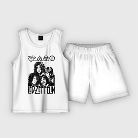 Детская пижама с шортами хлопок с принтом Led Zeppelin Black в Санкт-Петербурге,  |  | british | england | folk | hardcore | hardrock | led zeppelin | metal | music | punk | retro | rock | usa | гранж | джимми пейдж | лед цеппелин | метал | музыка | панк | ретро | роберт плант | рок | сша | фолк
