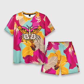 Мужской костюм с шортами 3D с принтом Цветы, бабочка и морда тигра в Санкт-Петербурге,  |  | butterfly | fangs | flowers | illusion | jaw | tiger | бабочка | иллюзия | клыки | пасть | тигр | цветы