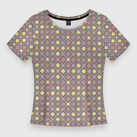 Женская футболка 3D Slim с принтом Желтые, оранжевый квадраты на сером в Санкт-Петербурге,  |  | abstract | checkered | geometric | gray | orange | plaid | retro | s | squares | yellow | абстрактный | в клетку | геометрический | желтый | квадраты | клетка | клетчатый | лососевый | оранжевый | плед | ретро | светло серый | серый