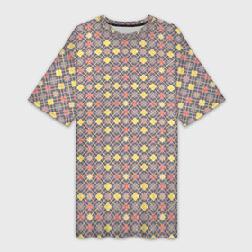 Платье-футболка 3D с принтом Желтые, оранжевый квадраты на сером в Санкт-Петербурге,  |  | abstract | checkered | geometric | gray | orange | plaid | retro | s | squares | yellow | абстрактный | в клетку | геометрический | желтый | квадраты | клетка | клетчатый | лососевый | оранжевый | плед | ретро | светло серый | серый