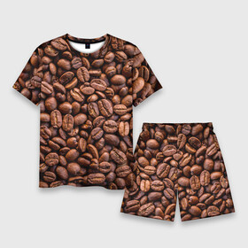 Мужской костюм с шортами 3D с принтом Зерна жареного кофе в Санкт-Петербурге,  |  | coffee | кофе | кофейные зерна | текстура