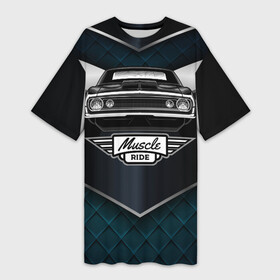 Платье-футболка 3D с принтом Muscle ride Черное авто в Санкт-Петербурге,  |  | авто | гонка | гоночный | езда | машина | черный автомобиль