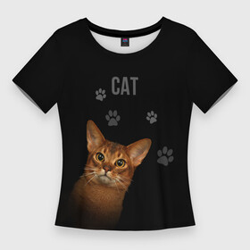 Женская футболка 3D Slim с принтом Кошка абиссинец в Санкт-Петербурге,  |  | абиссинец | абиссинская кошка | абиссинская порода | кот абиссинец | котенок абиссинец | кошка абиссинец | порода абиссинец