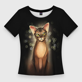 Женская футболка 3D Slim с принтом Кошка абиссинская в Санкт-Петербурге,  |  | абиссинец | абиссинская кошка | абиссинская порода | блики | кот абиссинец | котенок абиссинец | кошка абиссинец | порода абиссинец