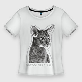 Женская футболка 3D Slim с принтом Белый абиссинец в Санкт-Петербурге,  |  | абиссинец | абиссинская кошка | абиссинская порода | контур | кот абиссинец | котенок абиссинец | кошка абиссинец | порода абиссинец