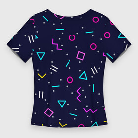 Женская футболка 3D Slim с принтом Neon geometric shapes в Санкт-Петербурге,  |  | abstract | blue | circles | colorful | graphic | minimalism | pattern | retro | squares | te | triangle | vector | абстрактный | белый | вектор | графический | квадраты | красочный | круги | линии | минимализм | ретро | розовый | синий | текстура