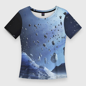 Женская футболка 3D Slim с принтом Космический пейзаж с ледяными скалами в Санкт-Петербурге,  |  | Тематика изображения на принте: ice | planet | rock | space | stones | камни | космос | лёд | планета | скала