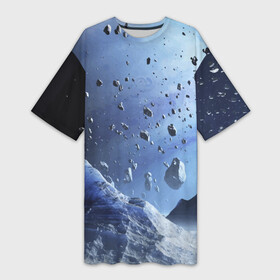 Платье-футболка 3D с принтом Космический пейзаж с ледяными скалами в Санкт-Петербурге,  |  | Тематика изображения на принте: ice | planet | rock | space | stones | камни | космос | лёд | планета | скала