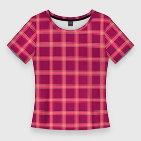 Женская футболка 3D Slim с принтом Красный модный узор в крупную клетку в Санкт-Петербурге,  |  | в клетку | клетчатый узор | красная клетка | красный | модный | шотландка