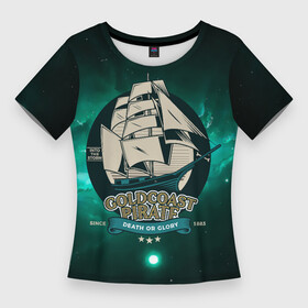 Женская футболка 3D Slim с принтом Gold coast pirate  корабль в Санкт-Петербурге,  |  | корабль | море | пират | пиратский | пиратский корабль