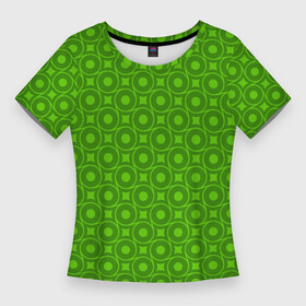 Женская футболка 3D Slim с принтом Зеленые круги и ромбы в Санкт-Петербурге,  |  | абстрактные | классика | классические | нейтральные | спокойные | узор | узоры