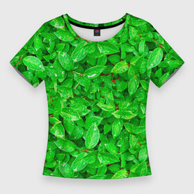 Женская футболка 3D Slim с принтом Зелёные листья  текстура в Санкт-Петербурге,  |  | зелёные | лето | листья | паттерн | текстура