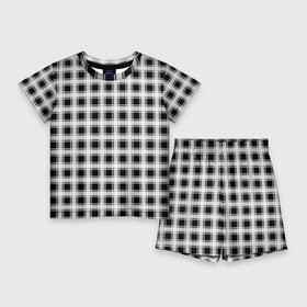 Детский костюм с шортами 3D с принтом Black and white tartan check в Санкт-Петербурге,  |  | black and white | tartan | клетка | клетчатый узор | узор в клетку | черно белый | шотландка