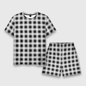 Мужской костюм с шортами 3D с принтом Black and white tartan check в Санкт-Петербурге,  |  | black and white | tartan | клетка | клетчатый узор | узор в клетку | черно белый | шотландка