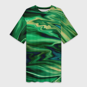 Платье-футболка 3D с принтом Абстрактный узор в зеленых тонах в Санкт-Петербурге,  |  | абстрактный узор | зеленый | оттенки зеленого | разводы | размытый узор | текстура краски