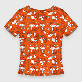 Женская футболка 3D Slim с принтом Red foxes в Санкт-Петербурге,  |  | animal | fluffy | forest | funny | ginger | leaves | nature | orange | животное | забавный | лес | листья | оранжевый | природа | пушистый | рыжий