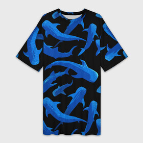 Платье-футболка 3D с принтом Стая акул  паттерн в Санкт-Петербурге,  |  | fin | ocean | pack | pattern | shark | tail | акула | океан | паттерн | плавник | стая | хвост