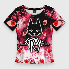 Женская футболка 3D Slim с принтом STRAY HORROR в Санкт-Петербурге,  |  | stray | блуждающий кот | бродить | игра про кота | потерявшийся кот | стрей | стрэй