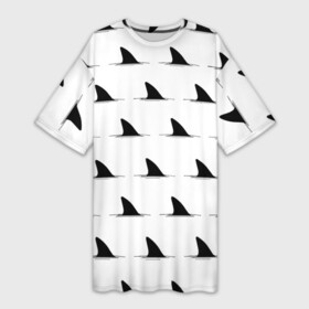 Платье-футболка 3D с принтом Плавники акул  паттерн в Санкт-Петербурге,  |  | fin | minimalism | pattern | shark | акула | минимализм | паттерн | плавник