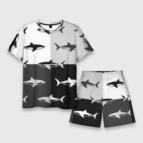 Мужской костюм с шортами 3D с принтом Стая акул  pattern в Санкт-Петербурге,  |  | fin | pack | pattern | shark | tail | акула | паттерн | плавник | стая | хвост