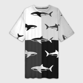 Платье-футболка 3D с принтом Стая акул  pattern в Санкт-Петербурге,  |  | fin | pack | pattern | shark | tail | акула | паттерн | плавник | стая | хвост