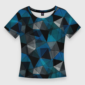 Женская футболка 3D Slim с принтом Сине черный геометрический в Санкт-Петербурге,  |  | abstract | black | blue and black | blue black | geometric | gray | polygonal | triangles | абстрактный | геометрический | полигональный | серый | сине черный | синий | синий и черный | треугольники | черный