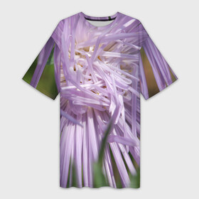 Платье-футболка 3D с принтом Астра в стиле хаос в Санкт-Петербурге,  |  | Тематика изображения на принте: астра | беспорядок | дача | игла | лепесток | лето | природа | растение | тонкий | участок | фазенда | фиолетовый | хоас | цветение | цветовод | цветоводство | цветок | цветы