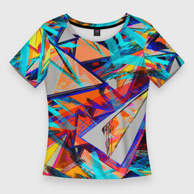 Женская футболка 3D Slim с принтом Яркий неоновый абстрактный узор в Санкт-Петербурге,  |  | abstract | abstract pattern | bright | geometric | neon | pattern | polygonal | tri | urban | youth | абстрактный | абстрактный узор | геометрический | городской | желтый | красный | многоцветный | молодежный | неоновый | полигональный